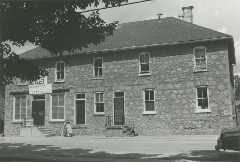 Nicholson & Stetler building summer of 1982, black and white image.